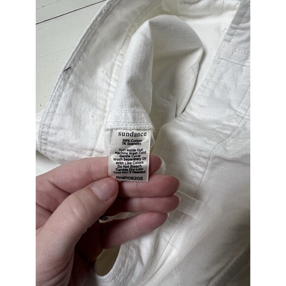 Sundance Womans 6 White Cuffed Bermuda Cotton Button fly Boho Coastal Shorts Nwt - Picture 3 of 4
